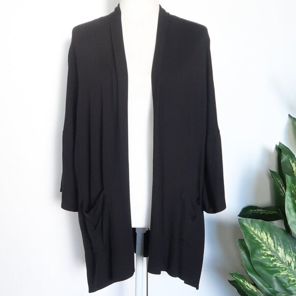 Eileen Fisher Black Viscose Drapey Open Front Cardigan Size Medium M - Picture 2 of 9